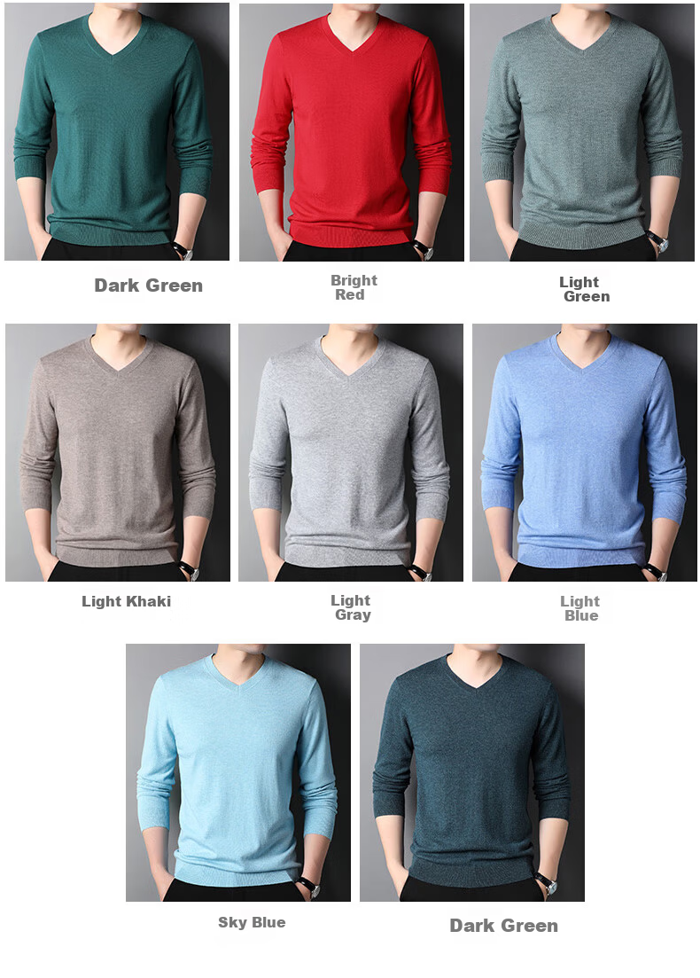 ROMON 100% Pure Wool Men's Classic Basic Thin V-Neck Sweater Autumn Winter Casual Knitwear Base Layer 4