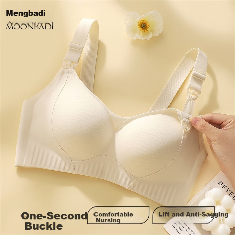 Moonbadi Maternity Nursing Bra for Pregnant Women, Convenient Shoulder Open Buckle, Bare Skin Seamless Wireless Push-Up Support Bra