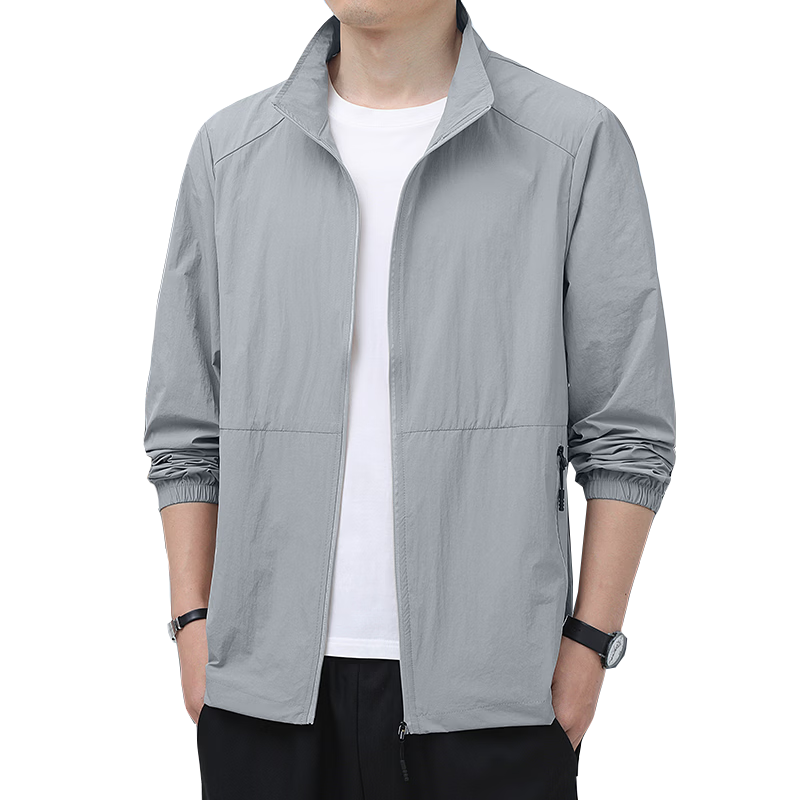 ROMON Men's Summer Sunscreen Jacket Ice Silk Lightweight Skin Jacket Outdoor Fishing Casual Coat 2518 Dark Gray 4XL