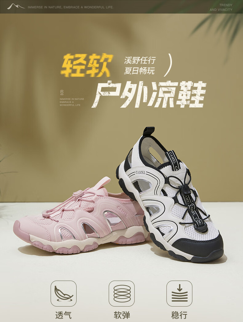 CAMEL Women's Outdoor Hollow Breathable Casual Hiking Sandals L26M076005 Off-White/Black Size 37 6
