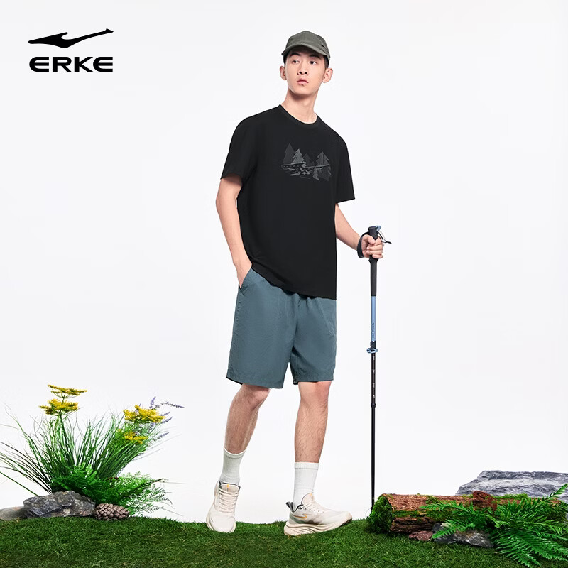 Erke Men's Crew Neck Short Sleeve Knit Shirt Summer Outdoor Casual Sports T-Shirt Fashion Basic Versatile Top