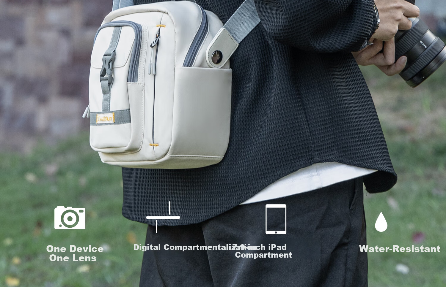 CWATCUN Kaden Single Shoulder Crossbody Handheld Camera Bag One Body One Lens Waterproof Backpack Daily Commuting for Fuji Sony Nikon Canon 2