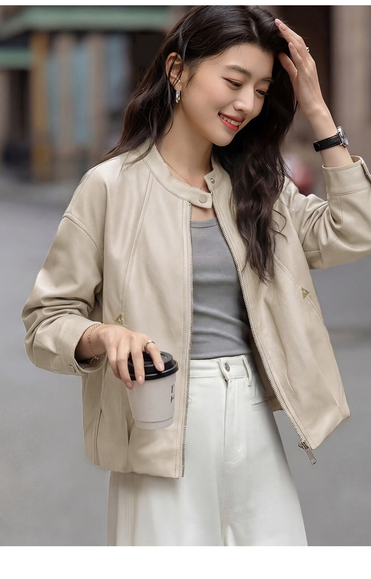 Chushen Spring Autumn Casual Short Jacket Women Black Stand Collar Zipper Slim Loose Stylish Leather Jacket Top S61D127 15