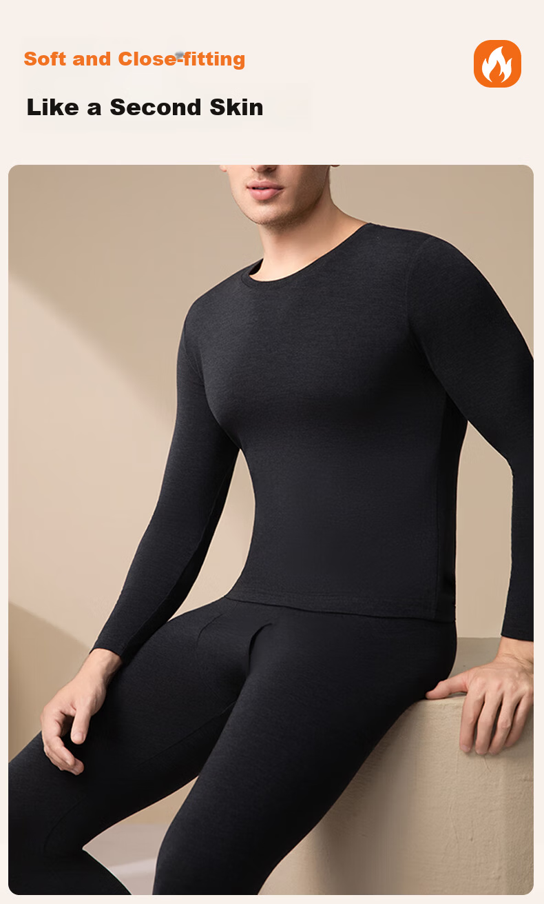GUJIN Autumn Winter Thermal Underwear Set for Men Seamless Base Layer Top and Bottom 3