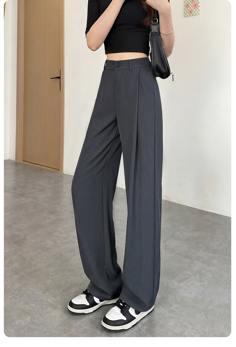Langsha Women's Summer Thin Slim Fit Draped High-Quality Narrow Wide-Leg Loose Straight-Leg Dress Pants Casual Floor-Length Trousers 17