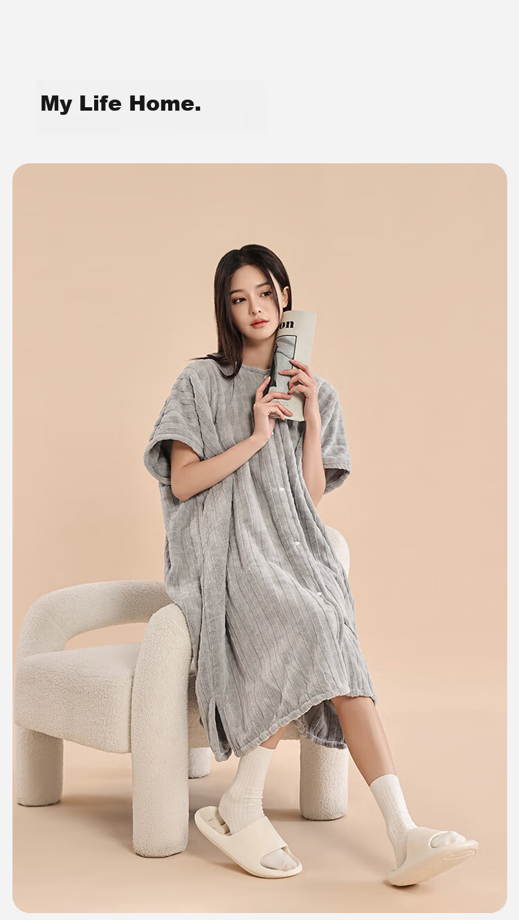 Sanli Home Hooded Bath Skirt Women Quick-Dry Water-Absorbent Lint-Resistant Towel Bathrobe Men Couples Bathrobe Sleepwear Off-White 9