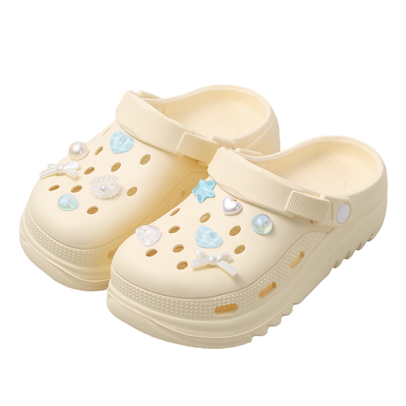 MINISO EVA Summer Unisex Hole Shoes Beach Sandals Non-Slip Soft Couple White+Light Blue Butterfly Pattern