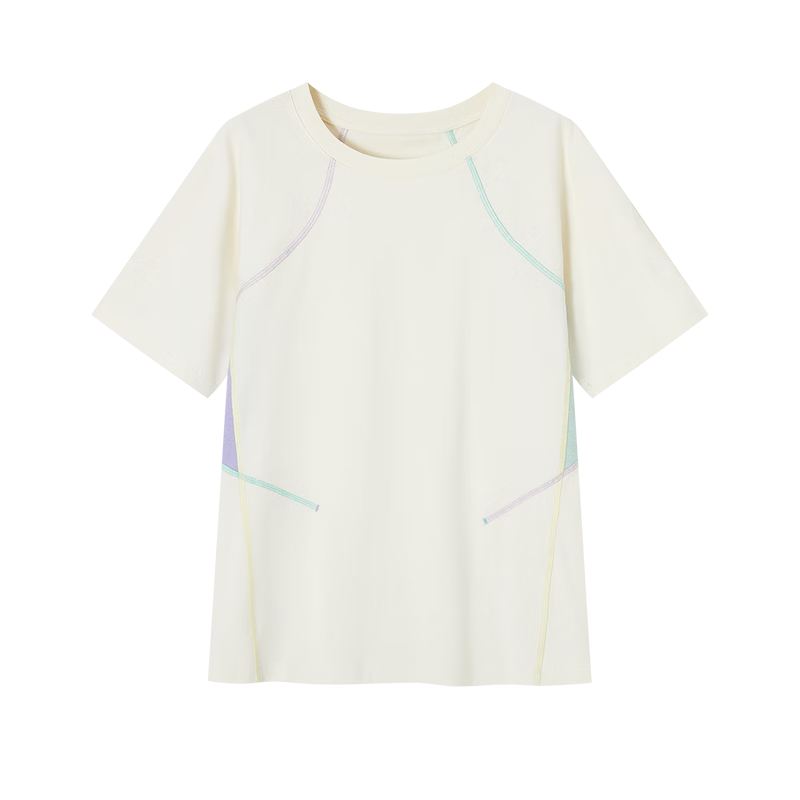Demana [Cool Feeling Sorona] Summer Simple Style Round Neck Color-Block Quilted Stitching Loose Slim Fit T-Shirt for Women Premium Quality