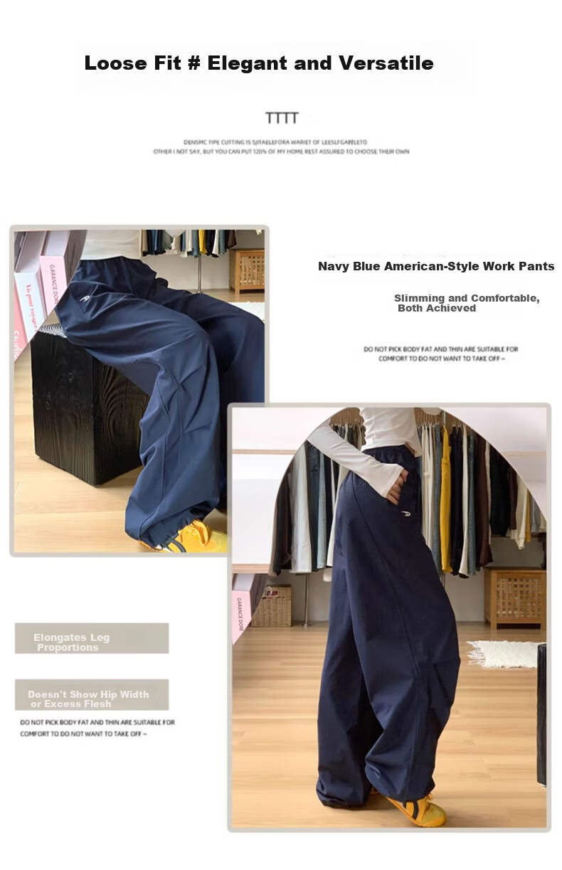 Langsha Women's Navy Blue Work Pants Spring 2026 New Loose High Waist Straight Slim Casual American Quick-Dry Wide-Leg Pants 11