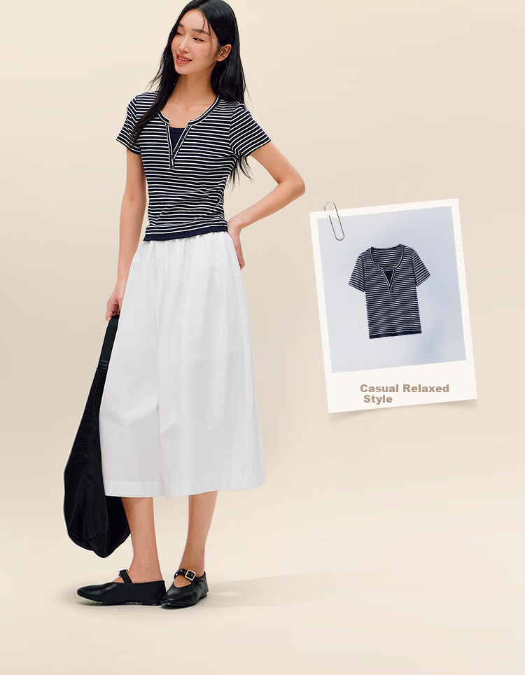 Semir Mall Style | Women's Summer Short Sleeve T-Shirt, Short Colorblock Fake Two-Piece, 2026 Shoulder Top 101326100004 7