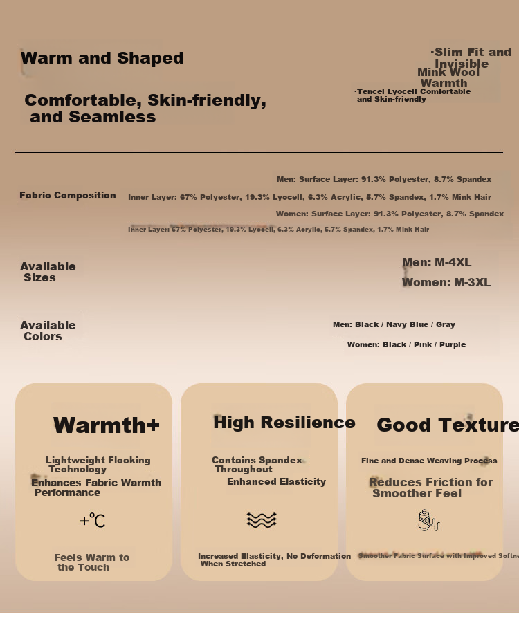 GUJIN Men's Thermal Underwear Set Cashmere Mulberry Silk Warm Abdomen Skin-Friendly Heat Retaining Seamless Base Layer Autumn Top and Bottom 1