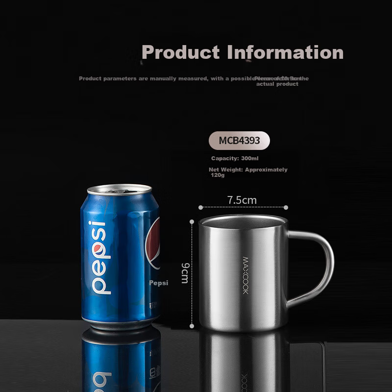 MAXCOOK 304 Stainless Steel Water Cup Mug Children's Drinking Cup Household Double-Layer Anti-Drop Handle 300ml