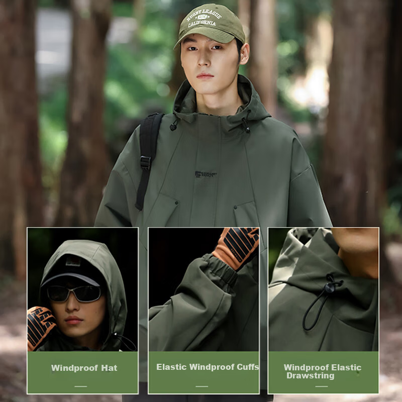 JEEP SPIRIT Unisex Khaki XL Outdoor Windproof Waterproof Mountaineering Jacket