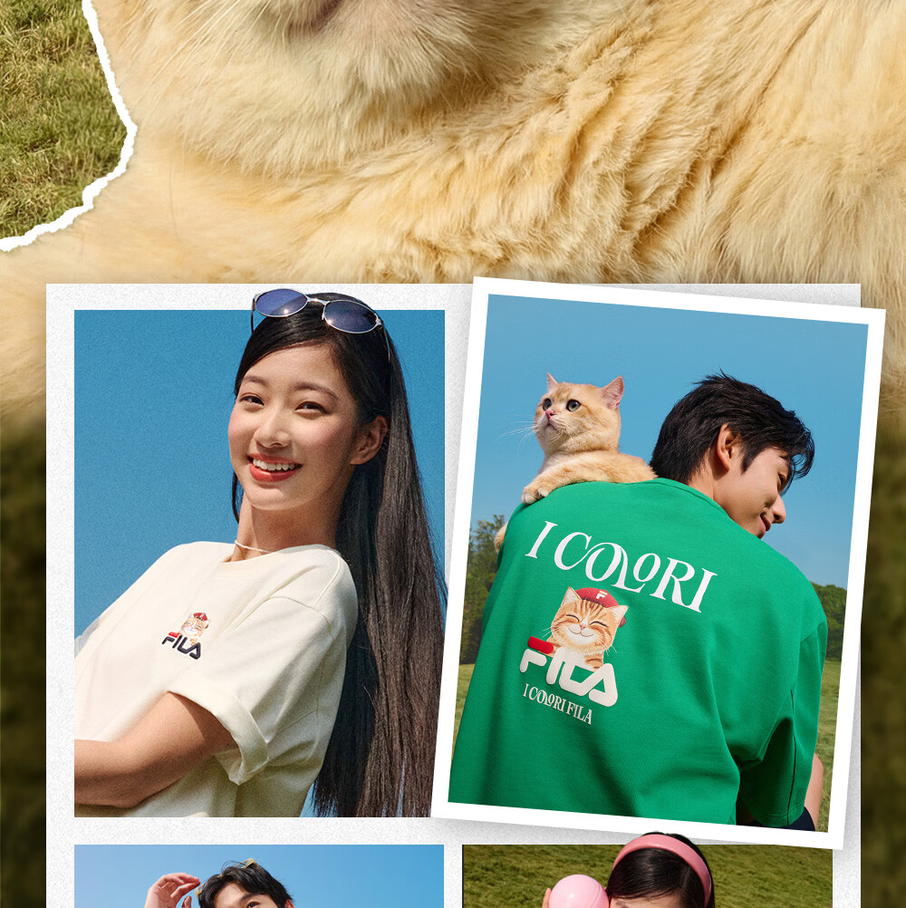 FILA Official 2026 Summer Couple Short Sleeve T-Shirt Casual Loose Fit Cotton Cat Knit Tee 18