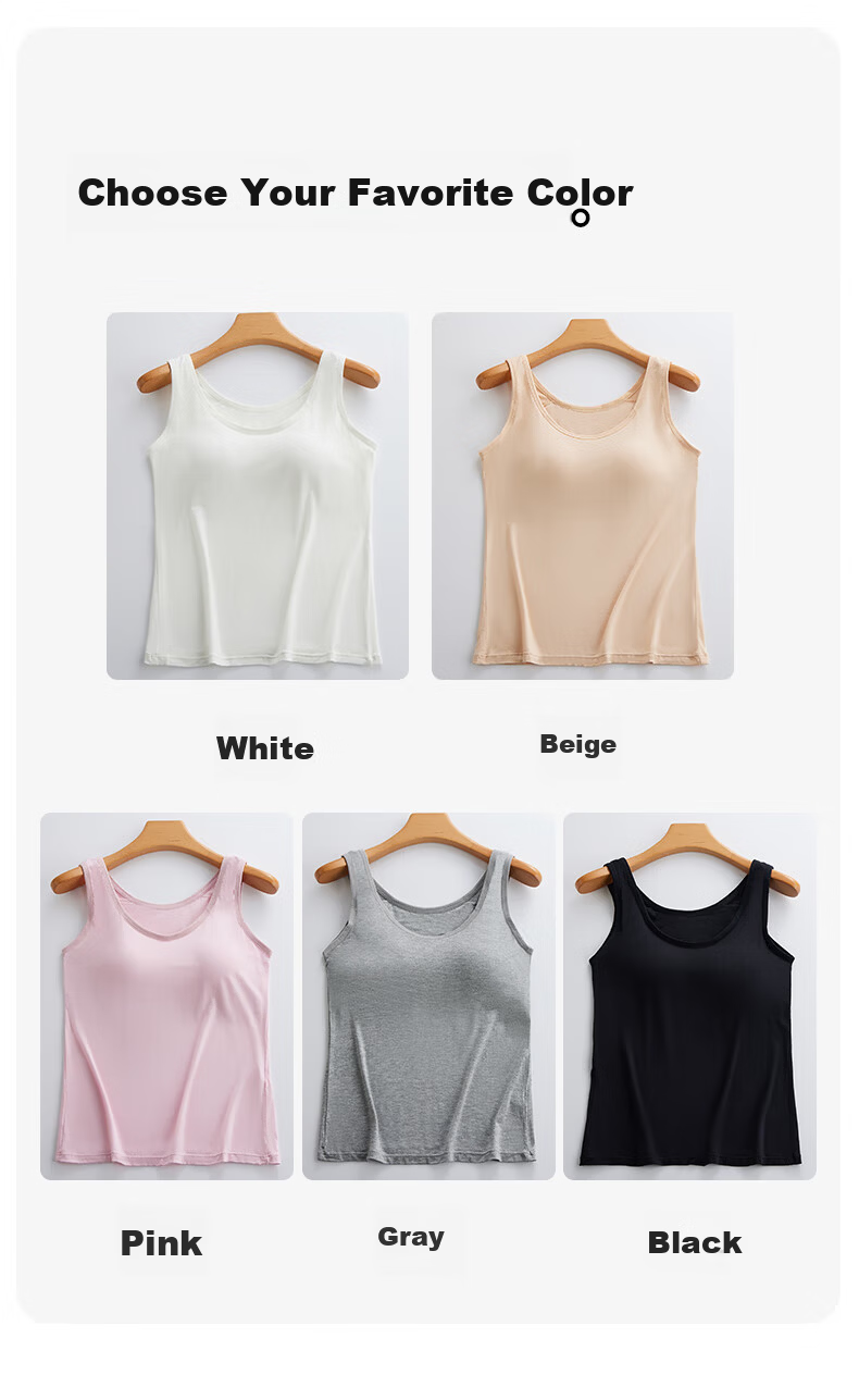 Seamless U-Neck Tank Top for Women Summer No-Bra Slim Fit Skin-Friendly Solid Color Sleeveless T-Shirt 11