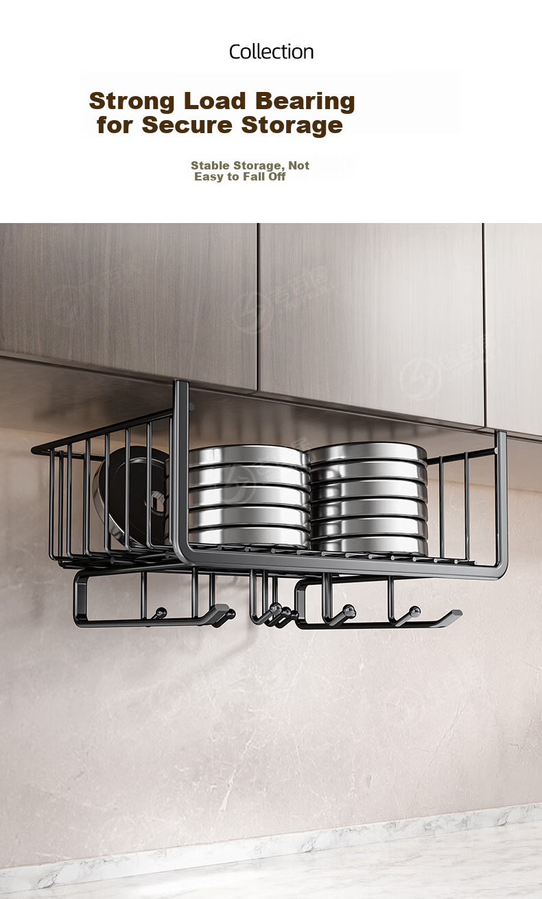 Jibaiju Kitchen Hanging Storage Rack Cabinet Basket Layered Multifunctional Under Cabinet Storage Shelf 4
