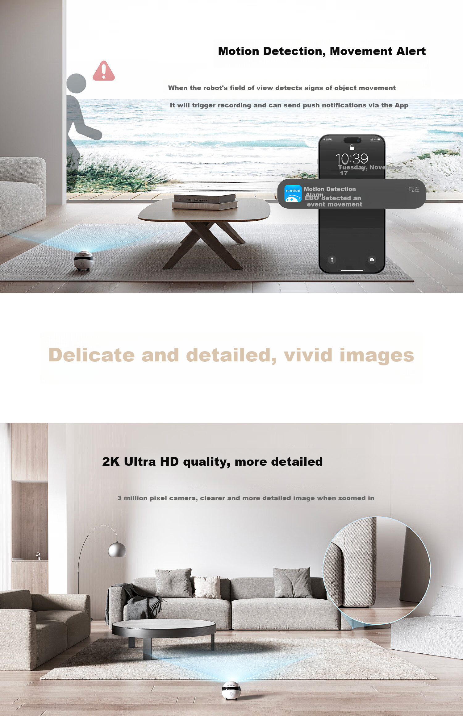 Enabot EBO Air 2 Mobile Surveillance Camera Elderly Kids Pets AI Companion Robot Home Monitoring Camera EBO Robot [Cloud Blue] 11