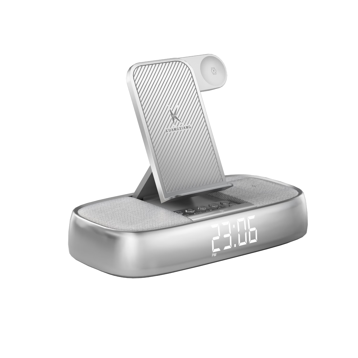Kuangxiang Bluetooth Speaker, Wireless Charging Phone Stand Clock Atmosphere Night Light All-In Portable Computer Speaker, FM Radio Player Graduation Season Gift K15