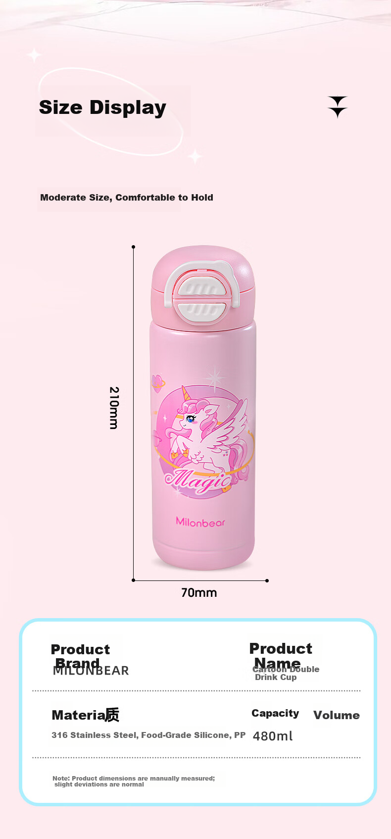 Milun Bear Kids Insulated Bottle 316 Stainless Steel One Lid Dual Drinking Cup Boys School Baby Water Bottle 3