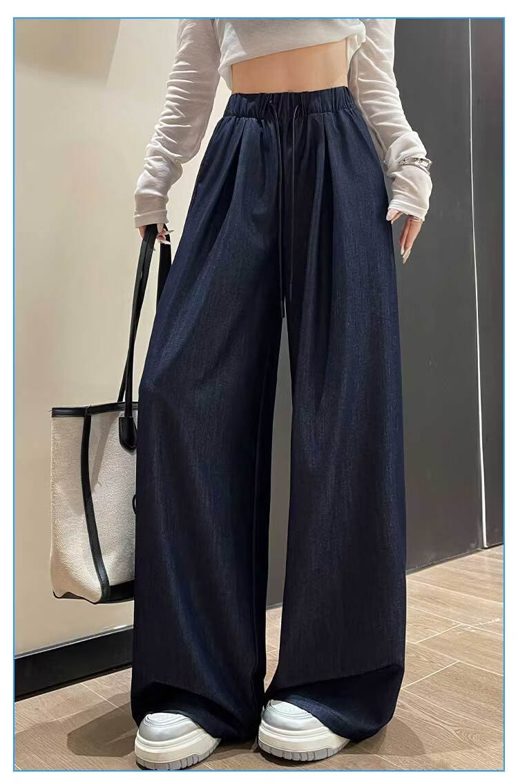 Modal Casual Pants Women 2026 Summer New High Waist Slimming Ice Silk Draped Straight Wide-Leg Floor-Length Jeans Women 12