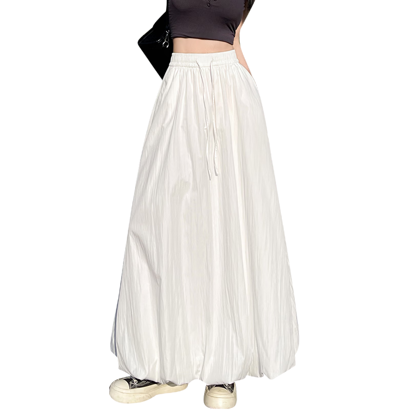 Langsha Bud Half Skirt Women Spring Summer Thin High Waist Loose Slim A-Line Puffy Cloud Mid-Length Skirt
