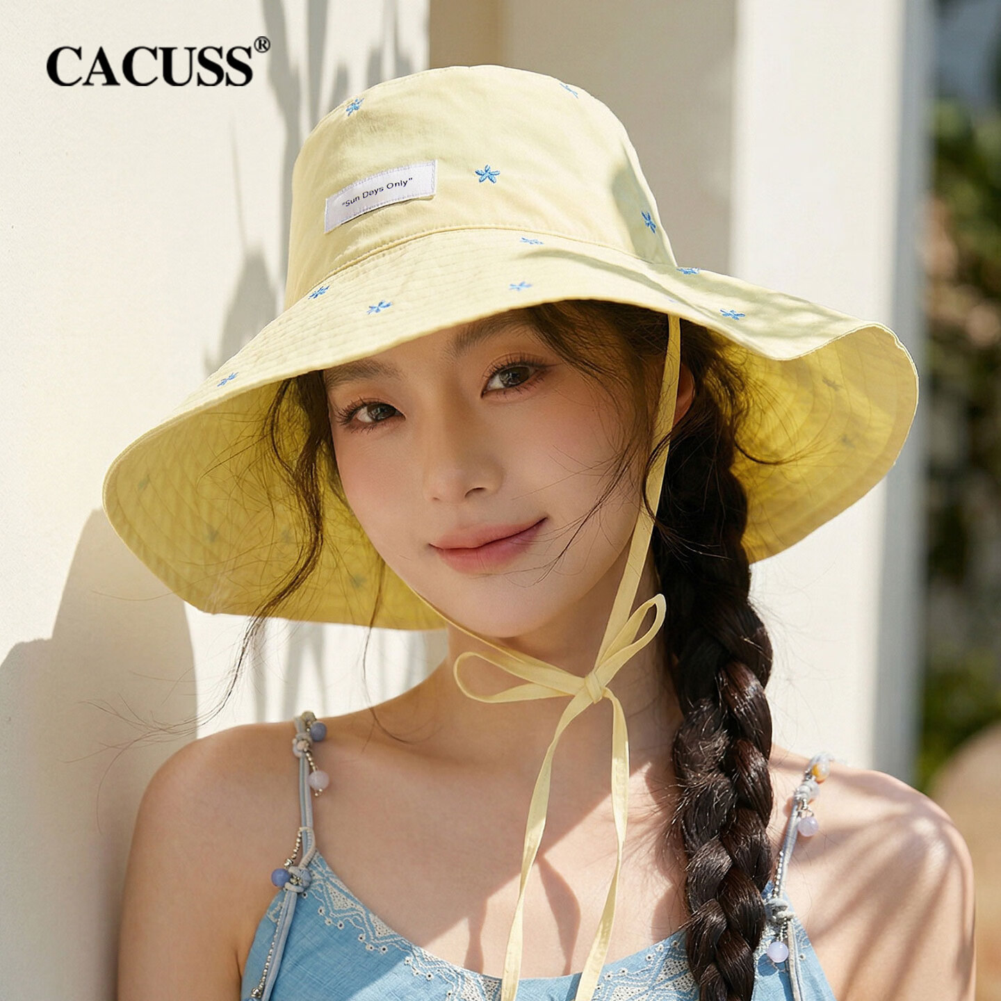 CACUSS Women's Summer New Pure Cotton Wide Brim Sun Hat Outdoor Foldable Anti-UV Sunshade Hat Apricot Yellow