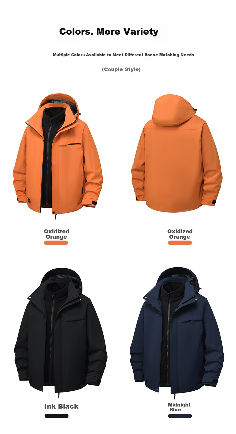 JEEP SPIRIT Men's and Women's Outdoor 3-in-1 Waterproof Windproof Mountaineering Jacket Couple's Dark Night Blue XS 8