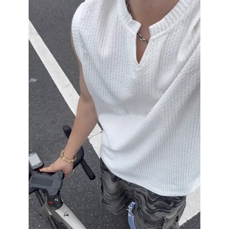 7Jiapin Textured Wrinkle Sports Vest Men's New Summer Sleeveless T-Shirt Fitness Tank Top 7Y26 White 2XL 5