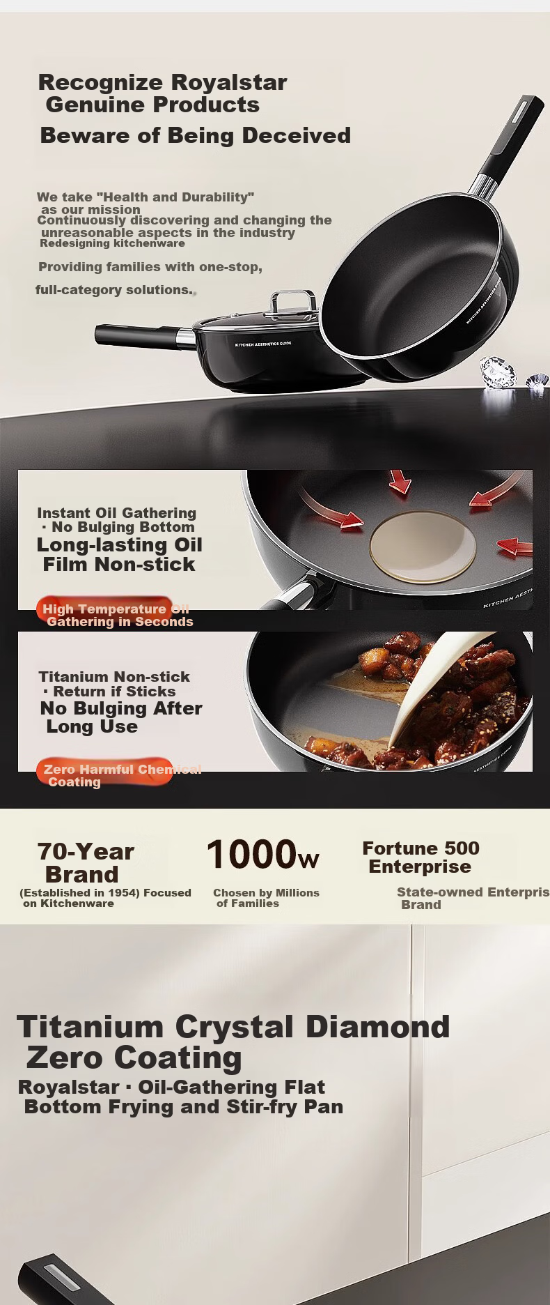 Royalstar Titanium Non-Coated Non-Stick Frying Pan 24cm Deep Skillet for Steak Compatible with Induction Cooker and Gas Stove Without Lid 2