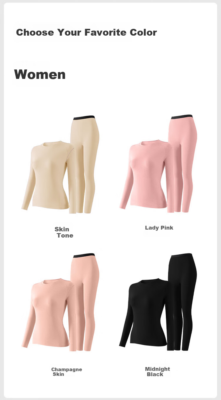 LangSha Women's Thermal Underwear Set Autumn Winter Warm Down Cashmere Silk Fleece Lined Top and Bottom Thermal Base Layer Set 13