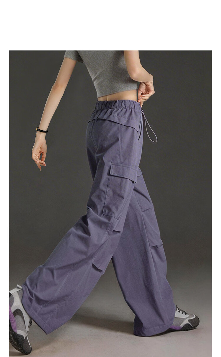Demana UPF50+ Ice Silk Summer UV Protection Work Pants Drawstring Wrinkle Pocket Casual Pants for Women 14