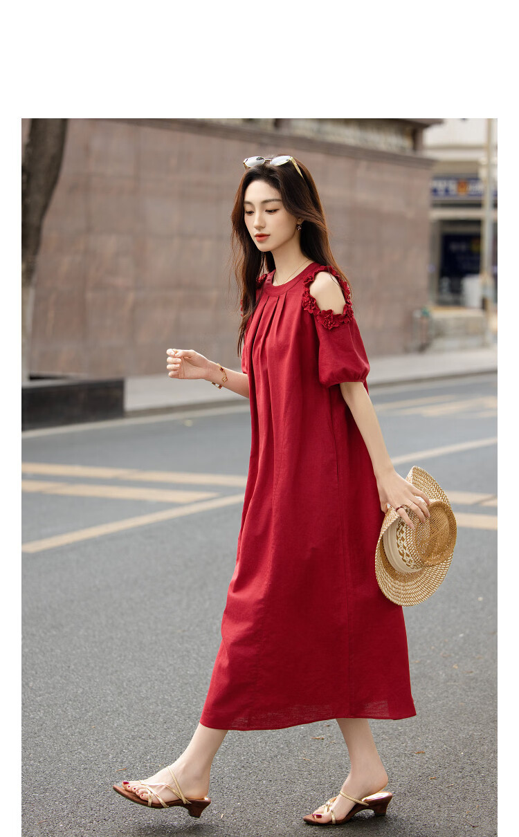 Demana [With Flax Cloud Cotton] Summer Elegant Hollow Lace Loose Slimming Concealing Dress for Women High-End Feel 14