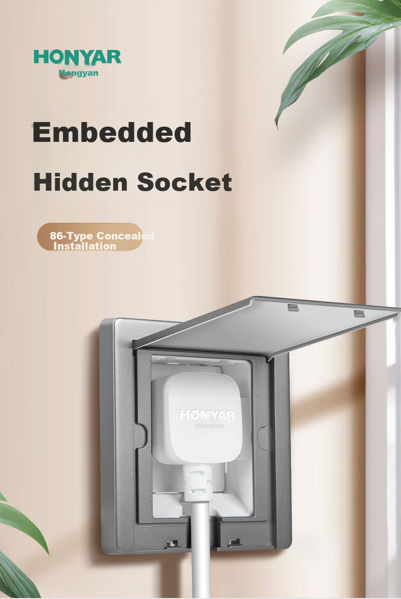 Hongyan Embedded Socket Refrigerator Hidden Recessed Wall Built-in Invisible 86 Type Three-hole 16A Porcelain White 1