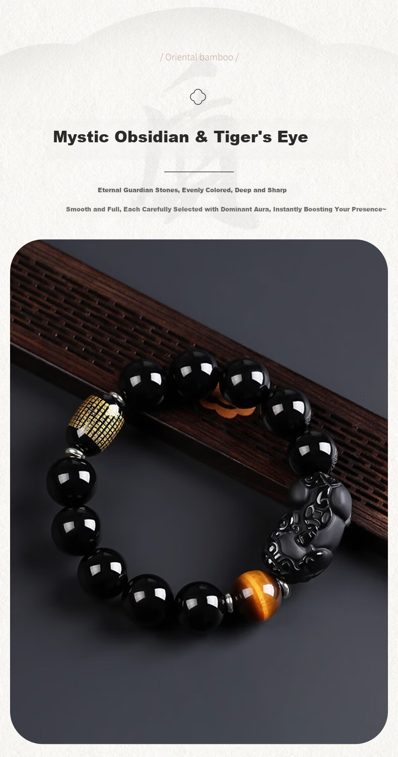 Chow Tai King Fortune Pixiu Black Obsidian Beaded Bracelet Men's Lucky Charm Luxury Wristband Practical Birthday Gift for Boyfriend Husband 4