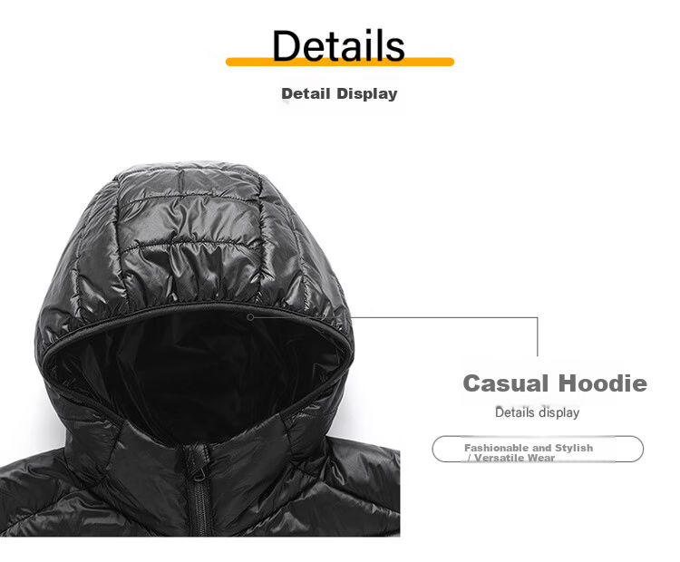 JEEP Men's Autumn Winter Hooded Lightweight Warm Outdoor Sports Versatile Down Jacket Navy Blue L 14