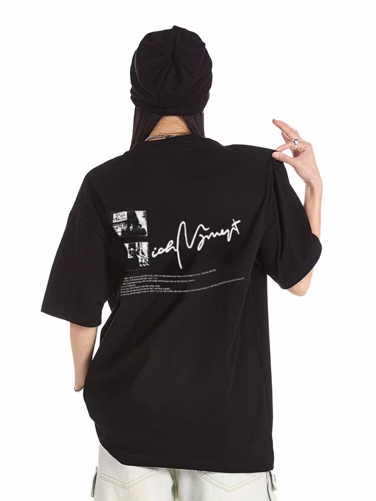 ICH MODE 260G Heavyweight Trendy Back Print Oversize T-Shirt Women Top Apricot L 24