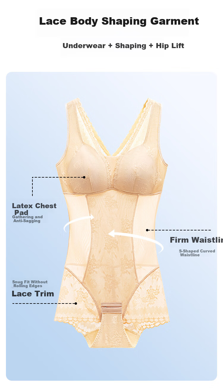 GRACEWELL One-Piece Shapewear Bodysuit Summer Thin Abdomen Control Hip Lift Strong Waist Shaping Slimming Body Shaper Bra-Free 2X 4