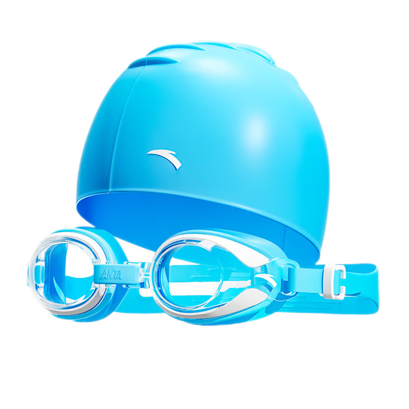 ANTA Swimming Goggles And Cap Set for Children, Comfortable, Waterproof, Anti-Fog, High-Definition Youth Swimming Glasses Set, Sky Blue