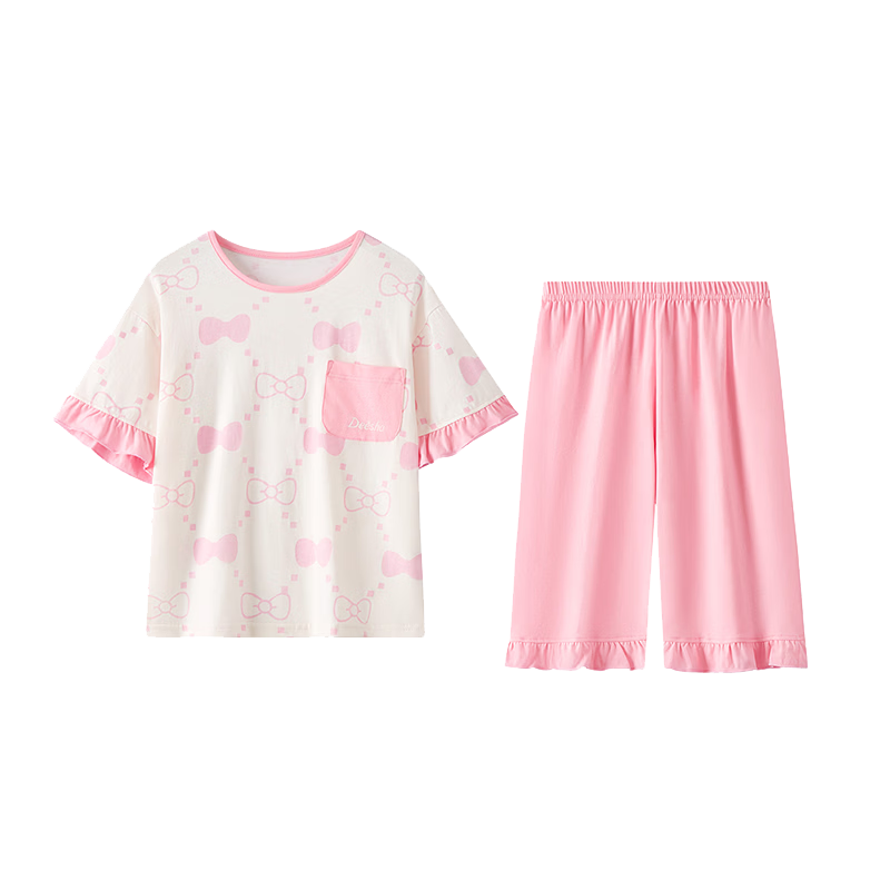 DEESHA [7A Antibacterial Cotton] Girls' Spring And Summer Short-Sleeve Shorts Pajama Set, Baby Two-Piece Sleepwear
