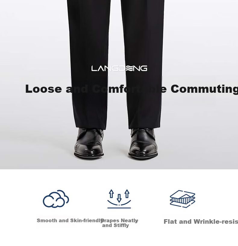 Langdeng Business Men's Formal Dress Pants Spring Autumn New Easy-Care Straight Slim Fit Commuter Suit Trousers for Men 3