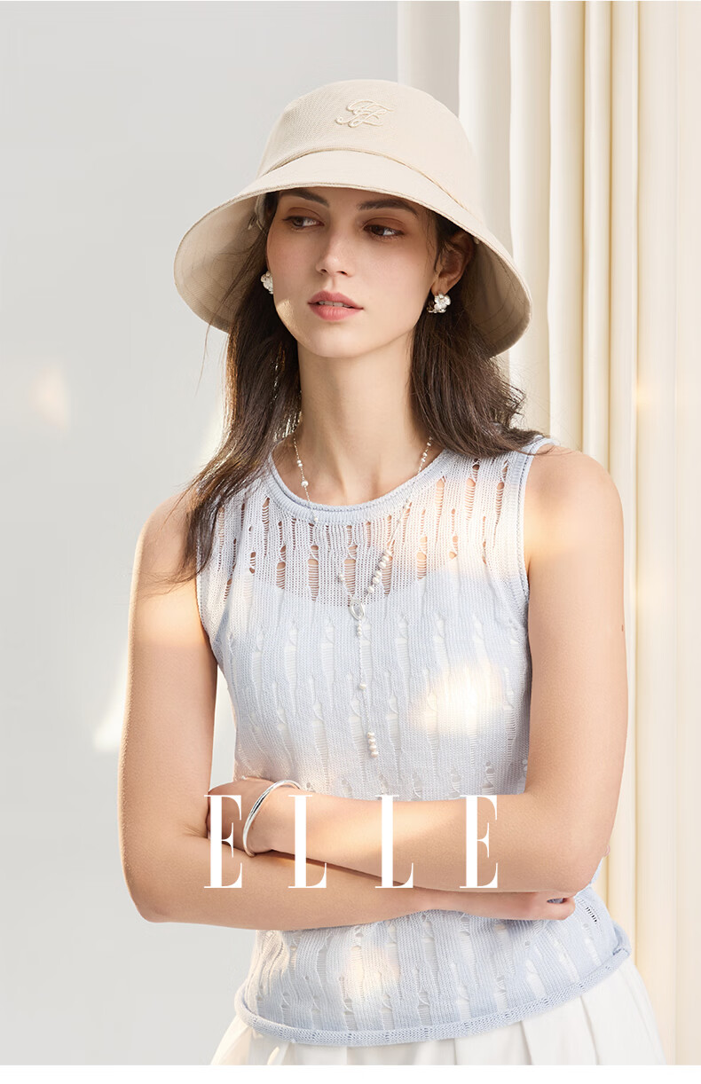 ELLE Waffle Embroidered Fisherman Hat Women's Summer Sun Protection UV Breathable Sunshade Hat Gift 25