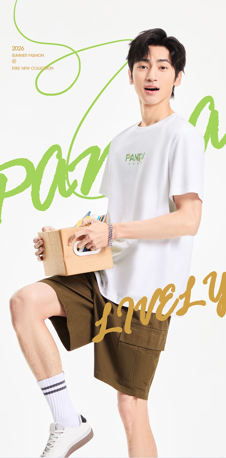 Erke Men's Round Neck Short Sleeve T-Shirt Summer Loose Fit Antibacterial Fashion Trendy Sports Base Layer Outdoor Casual Tee 6