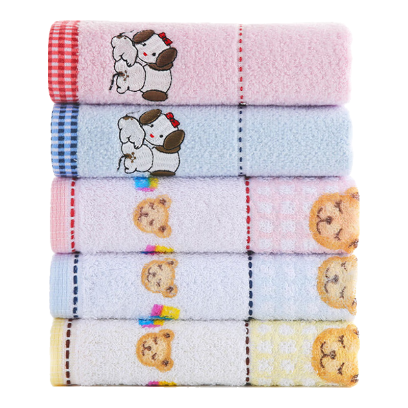 KING SHORE Class A Pure Cotton Face Towel for Home Use, Cartoon Children's Towel, Soft Absorbent Baby And Infant Towel, Pack of 5