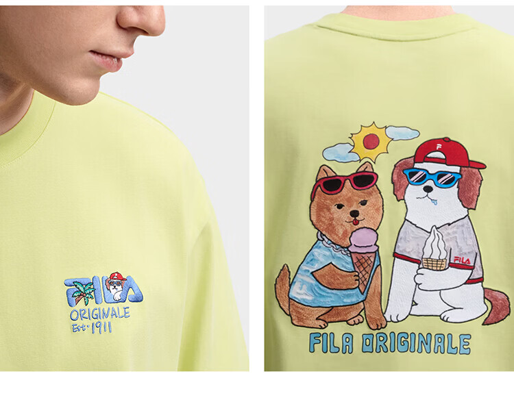 FILA Official Couple's Knitted Short Sleeve Shirt 2026 Summer Fashion Casual Unisex Loose Cat Embroidery T-Shirt 68