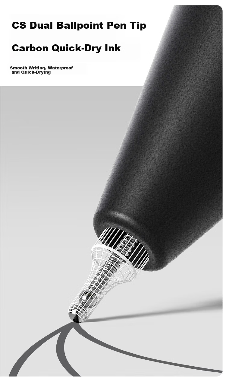 Fizz 2nd Generation Precision Pen CS Dual Ballpoint Tip Black Technology Retractable Gel Pen Quick-Dry Smooth Anti-Drop Exam Writing Pen White for Middle and High School Students 8