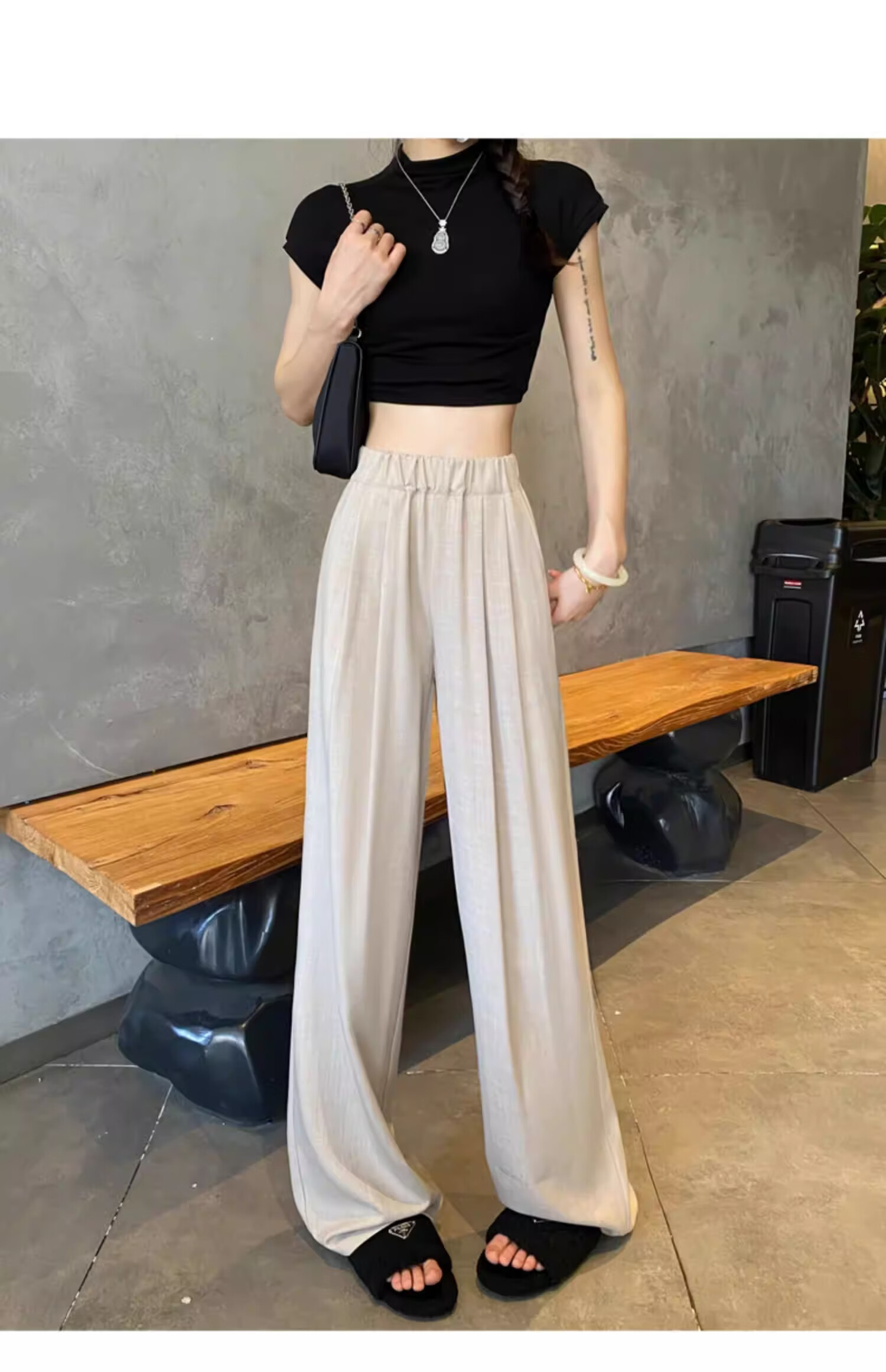 Langsha TR Bamboo Fiber Summer Wide-Leg Pants for Women Thin Draped Loose Casual New Chinese Style Ice Silk Trousers 19
