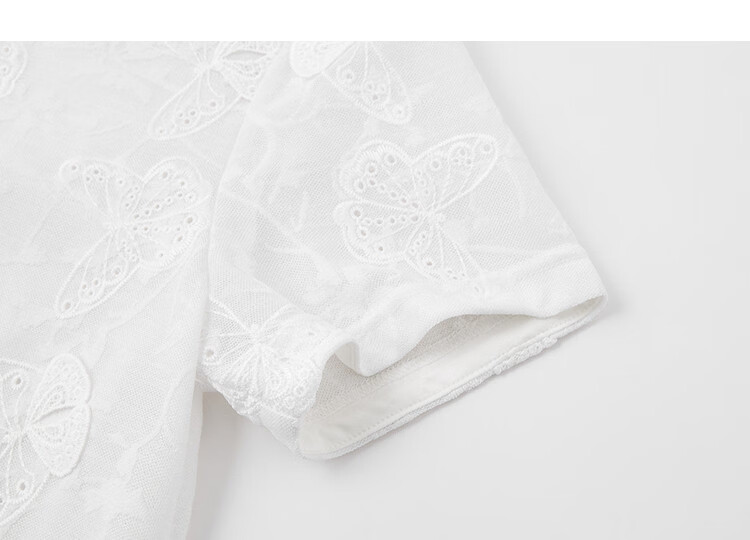 Demana [Seven Parts Sweet] Summer Lady Style Round Neck 3D Embroidered Butterfly Slimming Concealing Petite T-Shirt Women Premium 14