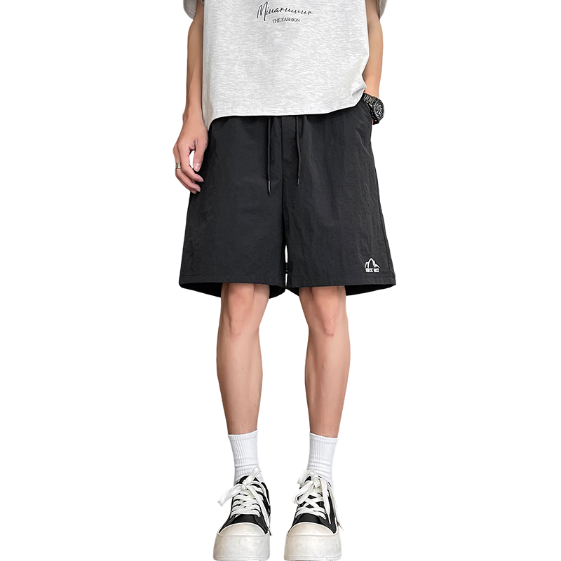 TUCANO Men's Summer Ice Cool Thin Loose Casual Embroidered Sports Shorts Black 2XL