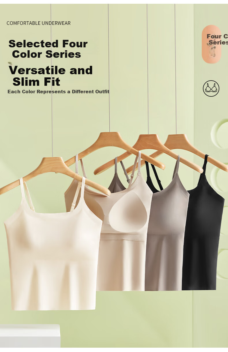 LangSha Women's Camisole Tank Top with Built-In Bra Pads, Wearable As Outer Layer Or Inner Wear, Thin Ice Silk Backless Undershirt 17