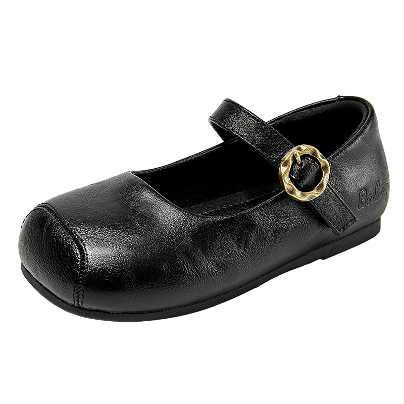Balaqi Girls' Kids Shoes 2026 New Spring Autumn Student Stage Versatile School Black Leather Shoes BL3582 Black Size 31
